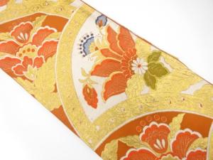 アンティーク　変わり青海波に唐花模様織り出し袋帯（材料）